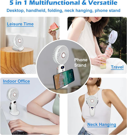Portable Fan, Personal 5-IN-1 Handheld Mini Fan, USB Rechargeable with 3000mAh Battery, Travel Fan for Outdoors
