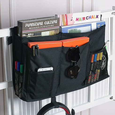 Bunk Bed Organizer, Bedside Storage Caddy, Hanging Pocket for Camp, Dorm Room, Hospital Bed Rail, Black