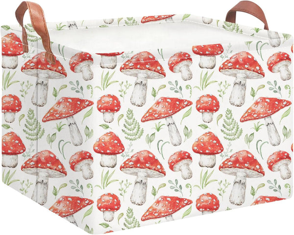 NTAOHAMPER Rectangular Storage Basket Empty,Storage Bin with Handles,Room Decor,Gift Basket,Book Box(Watercolor Mushroom)