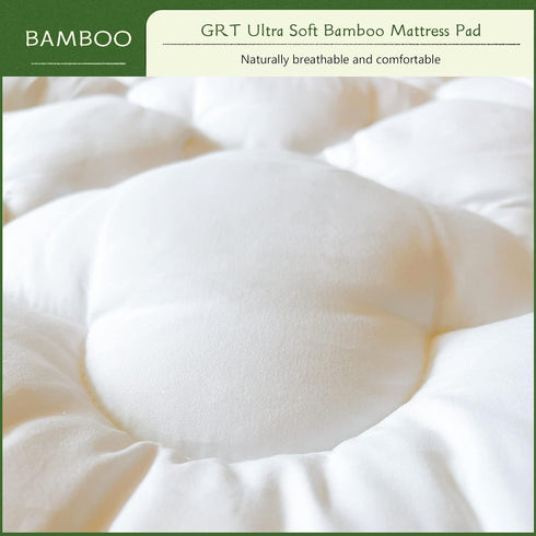 GRT Cooling Mattress Pad Cover - Rayon from Bamboo Full Size, Extra Thick Quilted Fitted Topper with 19 Inches Deep