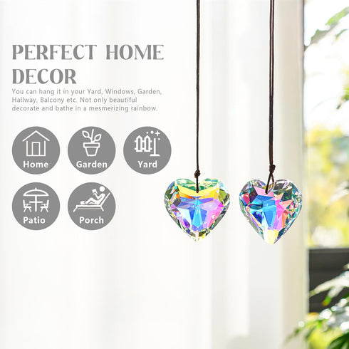 2PCS 50mm H&D HYALINE & DORA Suncatcher Crystal Heart Prisms Hanging for Windows,AB Color Heart Shape Prisms Rainbow