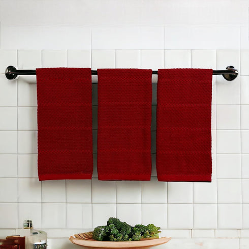 Maroon Dark Red Brick Red Kitchen Hand Dish Towels: Set of 3 Oversized 28" x 18", 100% Cotton Cloth for Cleaning and