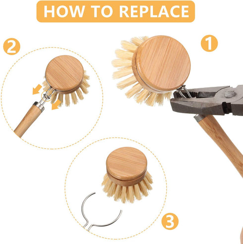 8 Patelai Pieces Wooden Kitchen Dish Brush Include Bamboo Scrub Cleaning Brush and Replacement Heads Dish Scrubber