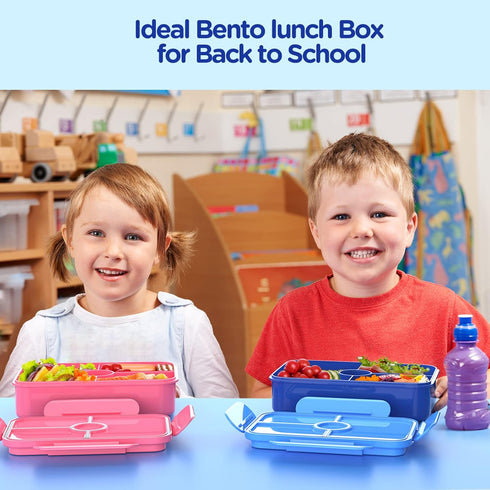 Jelife Kids Prints Bento Lunch Box, Leakproof 4 Compartments Toddler Lunchbox Containers with Tableware, Dinosaur