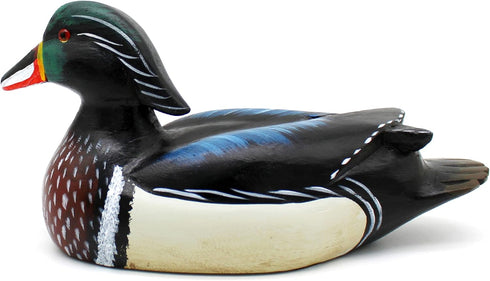 CVHOMEDECO Primitives Hand Engraving Painted Wood Wild Duck Figurine, Farmhouse Decorative Accent 10-1/2 Inch