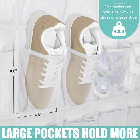 Tiblue 35 Mesh Pockets Over The Door Shoe Organizer, Hanging Shoe Rack for Closet Entryway Bedroom