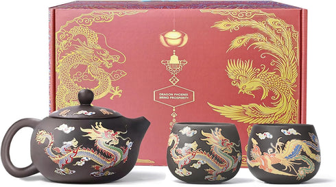 Hand-made Dragon and Phoenix Color-changing Purple Clay Teapot Zisha Tea Pot Kung