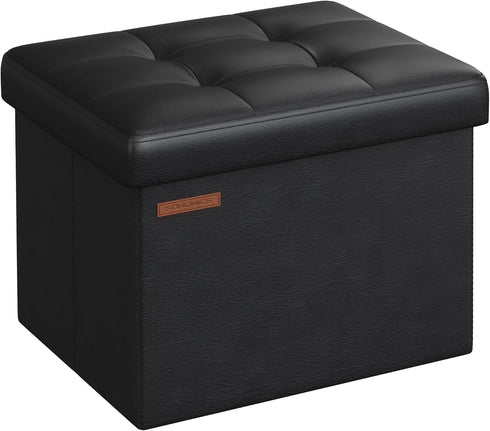 SONGMICS Small Folding Storage Ottoman, Foot Rest Stool, Cube Footrest, Synthetic Leather,