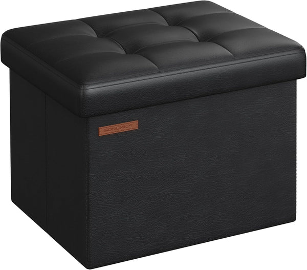 SONGMICS Small Folding Storage Ottoman, Foot Rest Stool, Cube Footrest, Synthetic Leather,