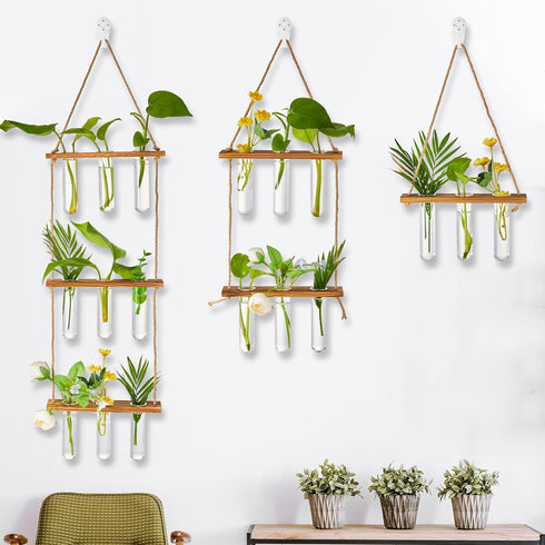 3 18 1/2/3 Leumoi Pcs Wall Hanging Plant Propagation Station with Wooden Stand, Glass Test Tubes, Tiered Planters