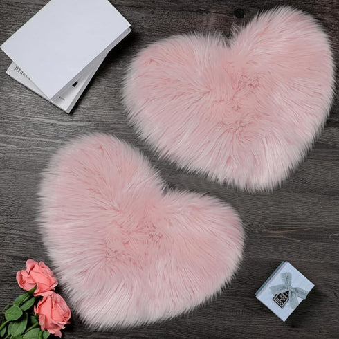 Mudder 2 Pcs Faux Fur Rug, Heart Shaped Rugs, Fluffy Decorative Mat