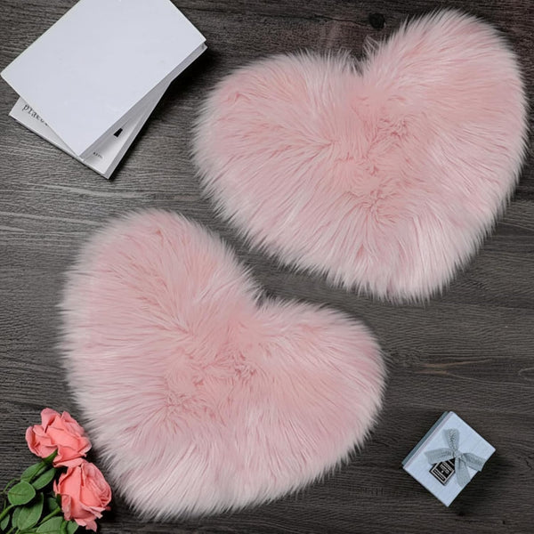 Mudder 2 Pcs Faux Fur Rug, Heart Shaped Rugs, Fluffy Decorative Mat