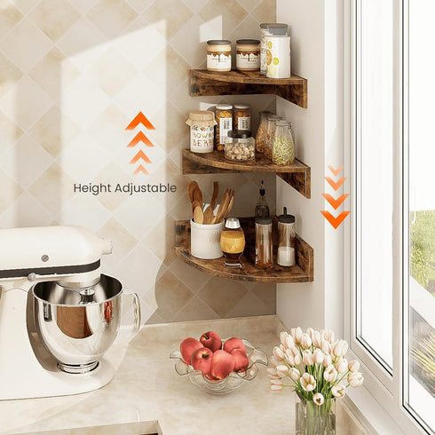 Set 3 3 Homode Corner Shelf Wall Mount, of Floating Corner Shelves with Cord Hole, Tier Wood Wall Display Shelf