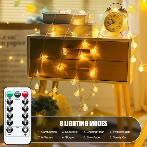 Minetom Crystal Globe String Lights, 17 ft 30 LED Battery Operated Fairy Lights with Remote for Party Decor