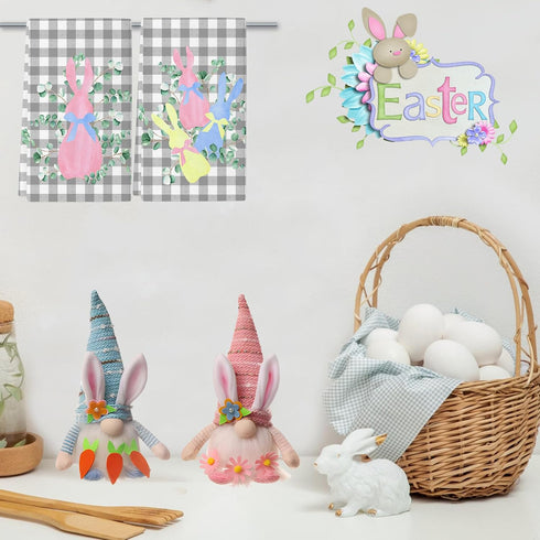 Qilerongrong Set 2 18x26 Inch Bunny Eucalyptus Easter Kitchen Dish Towels, Buffalo Plaid Cute Rabbit Dish Towel