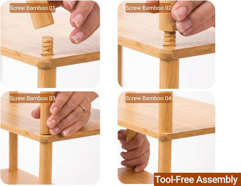 2-Tier Expandable Bamboo Corner Shelf Stand,Corner Bookshelf, Display Storage Shelves with Open Shelves