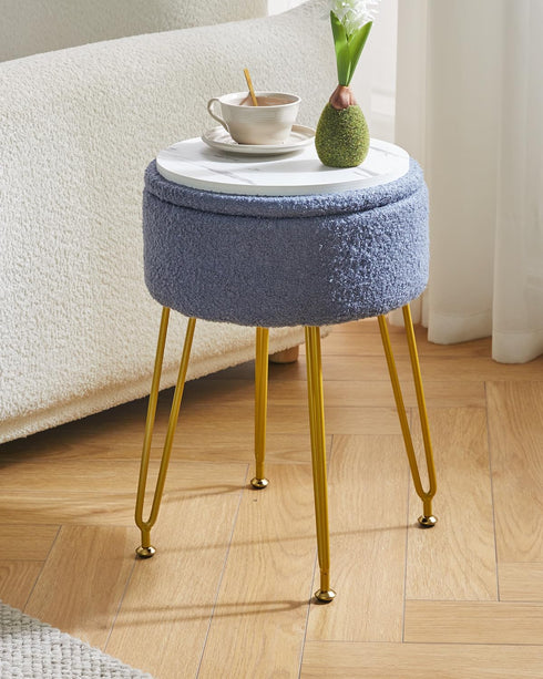 WBD010BU IBUYKE Teddy Velvet Storage Footrest Stool Ottoman, Makeup Vanity Stool Side Table with Removable Cover