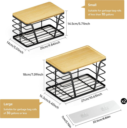 2 Pack TIDIIABODE Stackable Storage Laundry Kitchen Organizers, Wall Mount Trash Bag Holder with Bamboo Top and Garbage