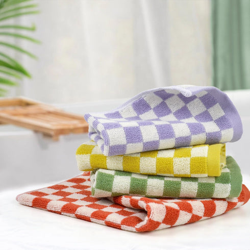 4 Pack 4 13 13 Inches Jacquotha Wash Cloths Checkered Colors - Cotton Washcloths for Face Body, x Daily Cleansing