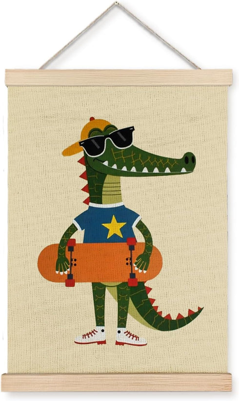 YTRGI Crocodile Skateboard Nursery Wall Art Decor, Kids Room Decor, Trendy Alligator