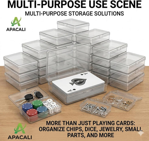 30 Pack 1.2mm 3.7x2.6x0.8 Inch APACALI Playing Card Case, Clear Plastic Deck Box with Extra Thick Wall, Snap-Tight