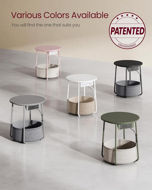 ULET228W01 VASAGLE LILEA Collection - Side Table with Charging Station, Round End Table with Fabric Basket, Nightstand
