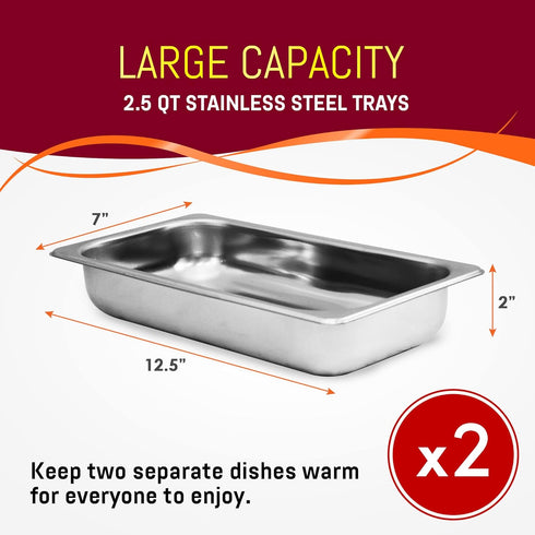 Elite Gourmet EWM-6122 Buffet Server with Dual 2 x 2.5 Qt. Trays, Food Warmer, Stainless Steel