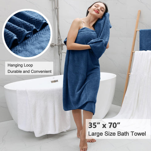 8 Set-2 Sheets,2 Towels,4 Washcloths-600GSM Piece Large Navy Family Bath Towel Oversized Bath Towel Hand Soft Highly
