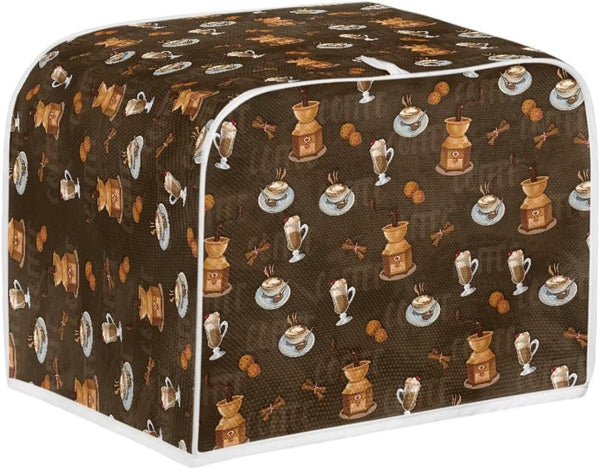 Toaster Dust Cover for 2 Slice Microwave Oven, Stain Resistant Kitchen Appliance Cover with Handle, Coffee Dessert Brown
