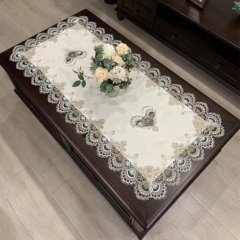 ZMNSZBD Beige Embroidered Coffee Table Cover Rectangular Dust Cover (23.6''x47'')
