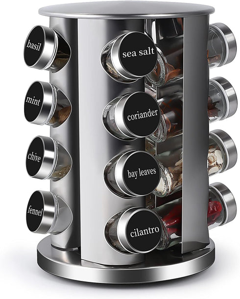 DOUBLE 2 C Revolving Countertop Spice Rack, Stainless Steel Seasoning Storage Organization, Spice Carousel Tower with