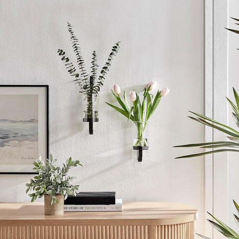 Set 2 of Hanging Glass Vases with Metal Stand - Stylish Plant Holder