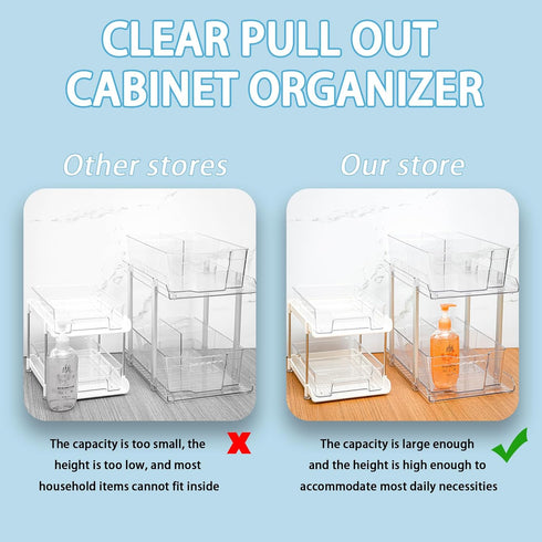 SuoXing 12.8" Tall 2 Tier Bathroom Cabinet Organizer, Set of 2 Clear Pull-Out Under Sink Organizers