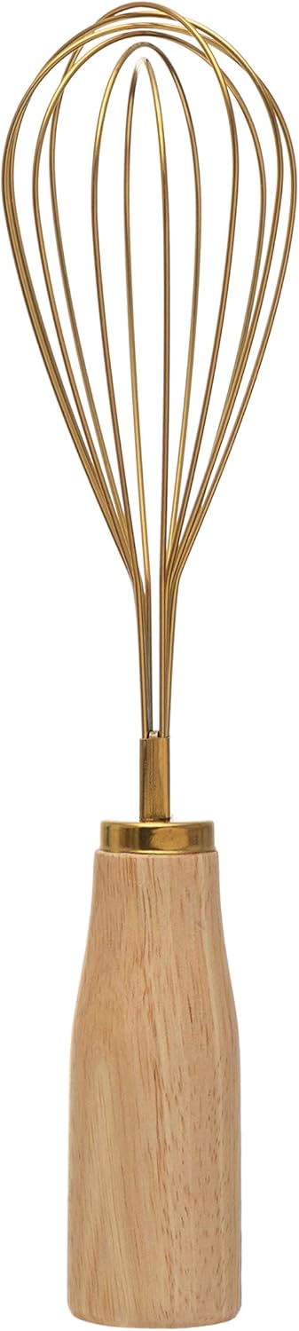 Bloomingville Gold Finish Whisk, 10.25" Standing Stainless Steel Wood Handle