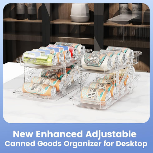 Soda Can Organizer for Refrigerator | Adjustable Width Drink Storage and Dispenser for Fridge, Clear (1 set)