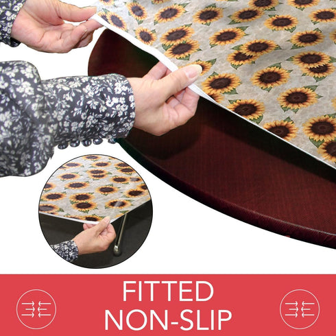Covers For The Home Deluxe Elastic Edged Flannel Backed Vinyl Fitted Table Cover - Sunflower Pattern - Fits Tables up