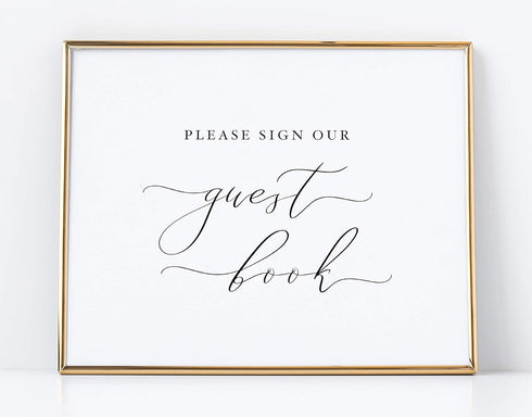 Please Sign Our Guestbook Sign for Wedding Ceremony - 8x10 White with Black Lettering on Thick Textured Cardstock