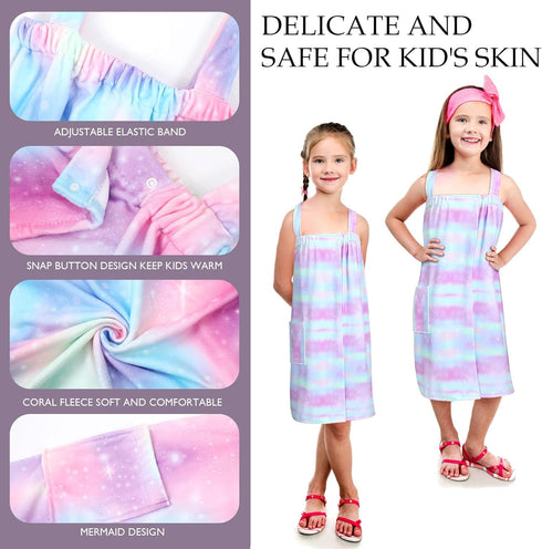 2 Sets 3.9-4.9 SmoothNovelty Girls Towel Wrap Hair Towel Wrap for Kids with Soft Bath Body Dress Cute Adjustable
