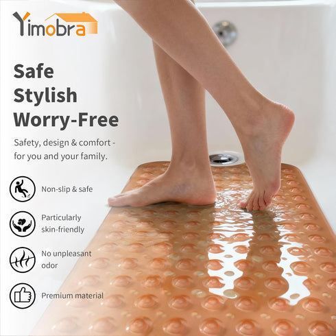 40 16 Inch, Yimobra Non Slip Bathtub Mat x Extra Long Shower Mat with Drain Holes, Machine Washable Baby Bath Mats