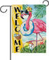 Welcome Summer Flamingo Decorative Garden Flag: Beach Coastal Swim Ring Tropical Palm Leaves 12x18 Inch