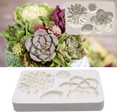 2PCS Succulent Fondant Mold - Fern Leaf Silicone Molds for Cake Decoration, Gumpaste 3D Molds for Cupcakes