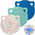 7" Cotton Trivets Set, 3Pcs Cute Cat Ear Pot Holders, Thick Heat Resistant Mats for Hot Pots and Pans, Blue