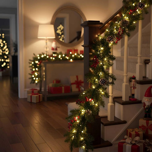6hr QBIS Outdoor Christmas Lights - Fairy Lights Battery Operated with Small Warm White LEDs, Green Wire
