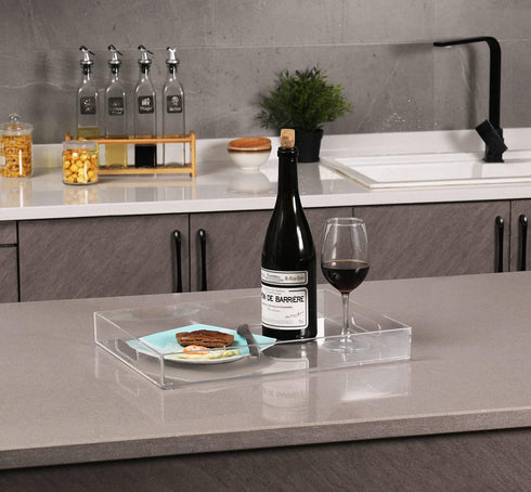 Decorative,16" 12" Countertop,Large Sooyee Clear Acrylic Tray x Plastic Serving Trays for Coffee