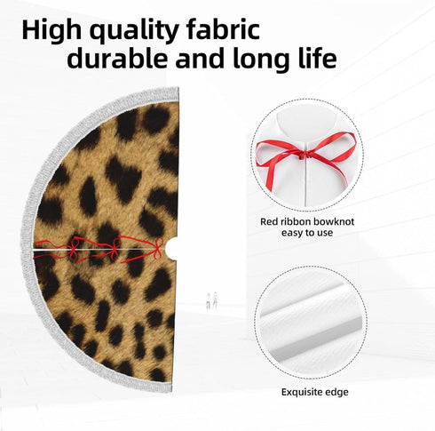 Christmas Tree Skirt 48" Inch Leopard Animal Print Xmas Tree Skirt Mat with White Tassel for Holiday Decorations