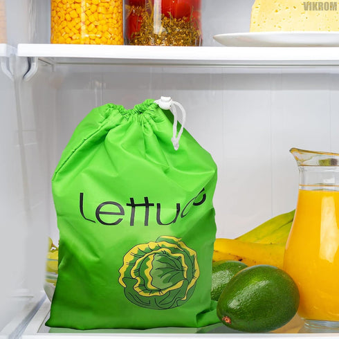 3-Layer 13.37x11 Lettuce Keeper for Refrigerator Reusable Produce Storage Bags with Foil Lining and Drawstring |
