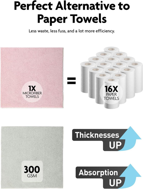 Tear-away Dish Cloth - 40 Sheets - 10'' by 10'', Reusable Washable Kitchen Towel Rolls, Super Absorbent Microfiber (2