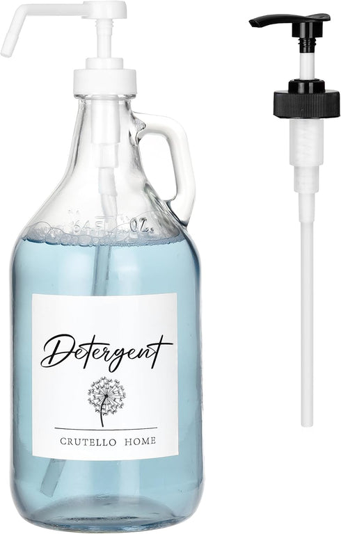 Crutello 64 oz Glass Laundry Detergent Dispenser for Detergent, Bleach, Syrup Pump