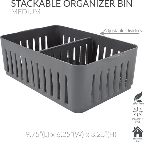 Simplify 3 Compartment Stackable Bin with Adjustable Dividers, Drawer Organizer, Storage Basket for Office, Desk