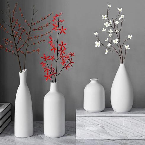 Set 4,Modern White Ceramic Vase of Farmhouse Decorative Vases for Entryway Mantel Centerpiece Bookshelf Console Table
